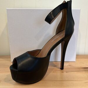 Enelauge Women's Sexy Peep Toe Buckle Platform Stiletto High Heels